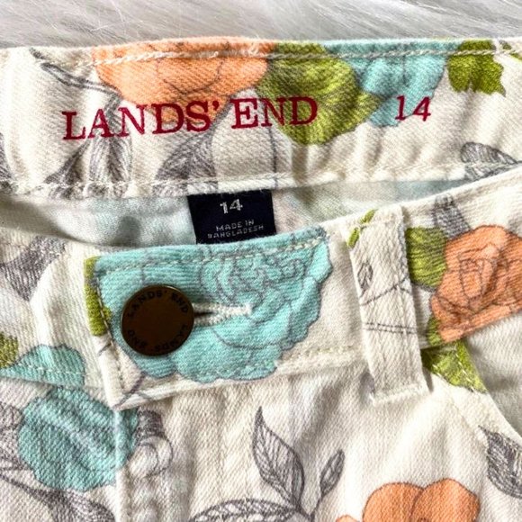Lands End Girls White Floral Denim Shorts Size 14 - Picture 3 of 3